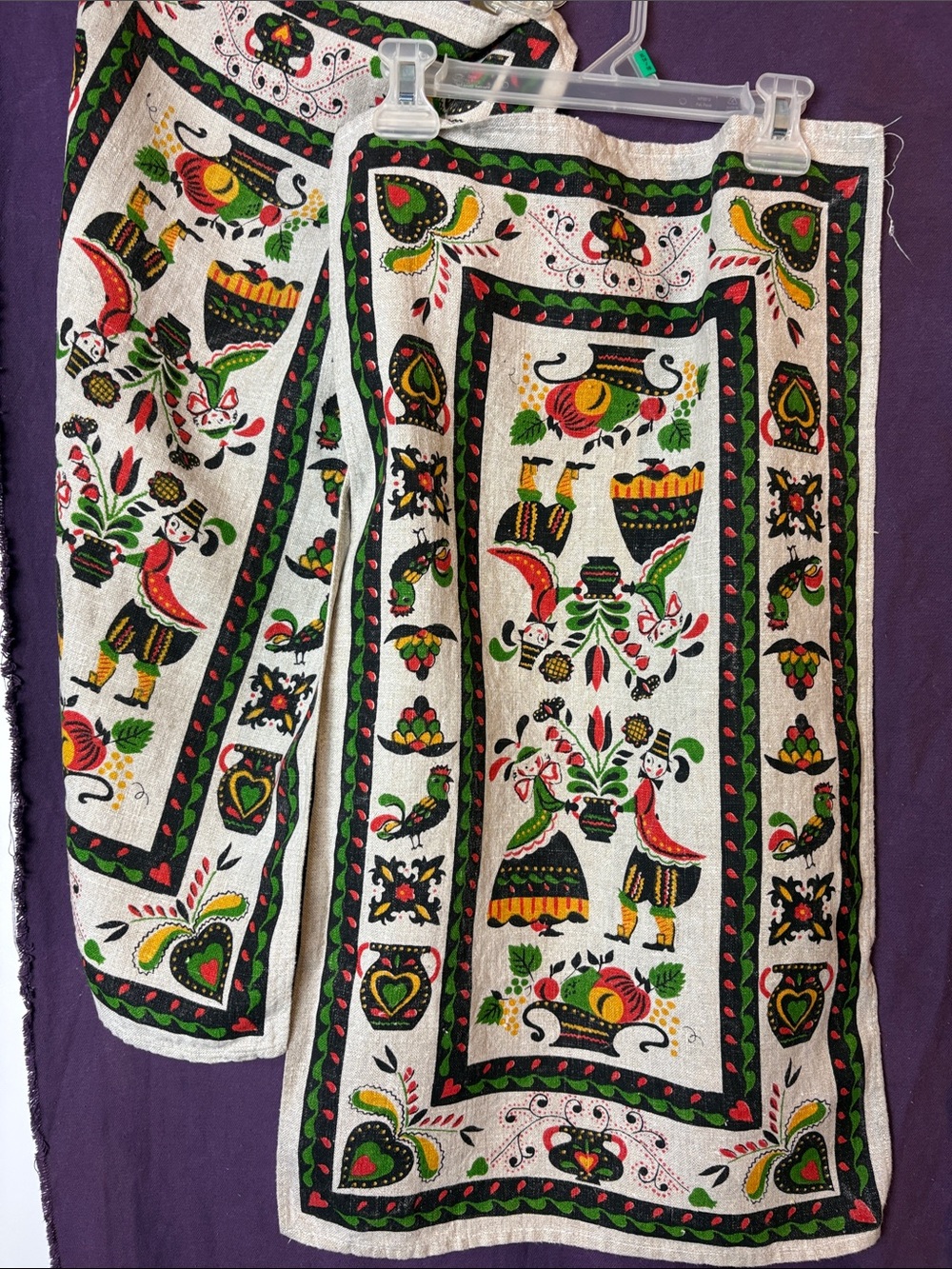 Vintage Set of 2 Parisian Prints Pure Irish Linen Dutch Folk Art Tea Towels.